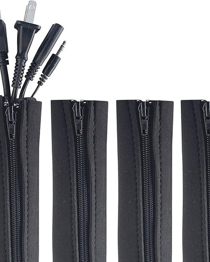 Zipper Cable Sleeve by Wrap-It Storage - 24" x 4" (4-Pack) Black - Cord Organizer and Cable Protector for Desk, Computer, TV Cord Management to Hide and Cover Wire and Extension Cables
