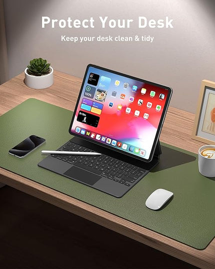 Aothia Leather Desk Pad Protector, Mouse Pad, Office Desk Mat, Non-Slip PU Leather Desk Blotter, Laptop Desk Pad, Waterproof Desk Writing Pad for Office and Home (36" x 17", Olive Green)
