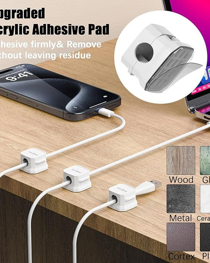 [9 Pack] Magnetic Cable Clips,Easy to Adjust Cables or Wires,Enhanced Adhesive Wire Holder Keeper Organizer,Desk Cable Management, NIRXUBLA Cable clips for office,car,kitchen,workspace,Bedroom (White)