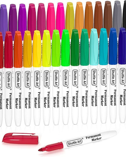 Shuttle Art 30 Colors Permanent Markers, Fine Point, Assorted Colors, Works on Plastic,Wood,Stone,Metal and Glass for Kids Adult Coloring Doodling Marking