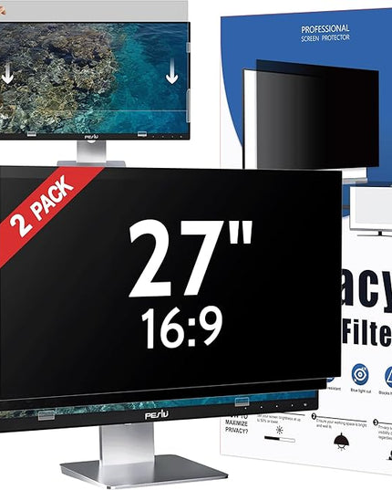 [2-Pack] 27 Inch Privacy Screen for Computer Monitor 16:9 Aspect Ratio, Eye Protection Anti Blue Light Glare Shield, 27inch Removable Black Blackout Anti Spy Desktop Security Private Filter