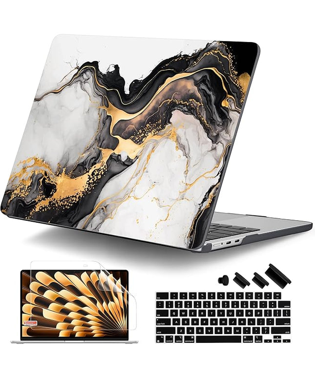 DONGKE for M4 MacBook Air 13.6 Inch Case 2025 2024 2023 2022 Model A3240 A3113 A2681 M3 M2 Chip, Plastic Hard Shell Case Cover with Touch ID for MacBook Air 13 Inch M4 - Abstract Marble