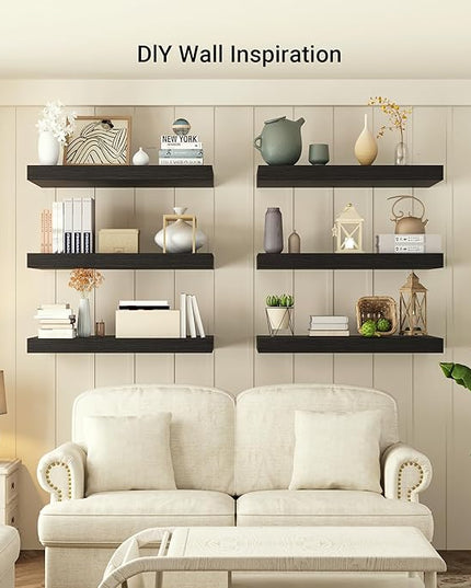 Heimlove 12" Deep Floating Shelves, 36 x 12 Inch Wall Mounted Long Floating Shelf with Invisible Brackets, for Home Decor, Bedroom, Kitchen, Living Room, Bathroom - 1 Pack, Black