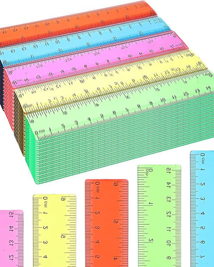 120 Pcs 6 Inch Rulers Bulk Plastic Flexible Small Straight Rulers with Inches and Centimeters First Day of School Gift for Students Back to School Office Supplies(Colorful, Transparent)