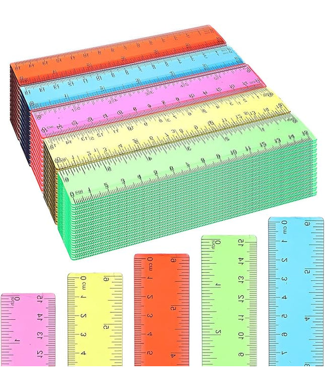 120 Pcs 6 Inch Rulers Bulk Plastic Flexible Small Straight Rulers with Inches and Centimeters First Day of School Gift for Students Back to School Office Supplies(Colorful, Transparent)