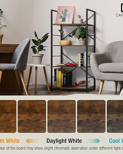 CAPHAUS 3 Tier Small Bookshelf, 24 Inch Width Free Standing Shelf, Bookcase Shelf Storage Organizer, Industrial Book Shelves for Home Office, Living Room, Rustic Oak Vintage Shelves & Metal Frame