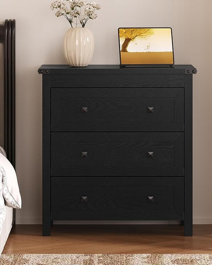 BORNOON 3-Drawer Dresser, Small Wooden Chest of Drawers with Metal Knobs, Water-Resistant Top, Storage Organizer with Anti-Tip Kit for Bedroom, Nursery, Living Room
