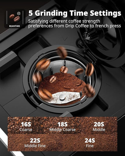AIRMSEN Grind & Brew Coffee Maker with Built-in Grinder (2026 Model) - Single-Serve, Compatible with K-Cup Pods & Ground, 1000W Fast 6-14oz Brewer, Descaling Alert, Touchscreen & 50oz Removable Tank