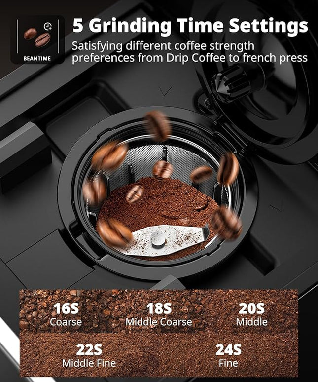 AIRMSEN Grind & Brew Coffee Maker with Built-in Grinder (2026 Model) - Single-Serve, Compatible with K-Cup Pods & Ground, 1000W Fast 6-14oz Brewer, Descaling Alert, Touchscreen & 50oz Removable Tank
