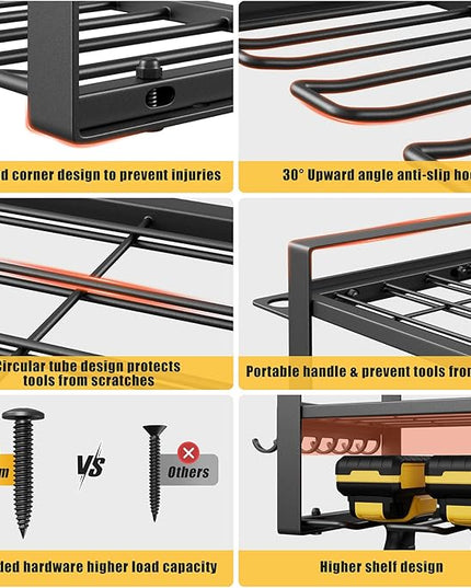 49.4'' Large Power Tool Organizer Wall Mount, 4-Tier Tool Storage Rack with 12 Drill Holders, 600LBS Load Heavy Duty Cordless Tool Shelf for Garage Organization, Gift for Men