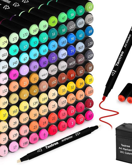 Taotree Alcohol Markers, 101 Colors Dual Tips Art Markers Pens Set, Chisel & Fine Sketch Pens, Art Supplies Kit for Artist Adult Coloring Books Colors, Painting, Drawing, Blending and Sketching