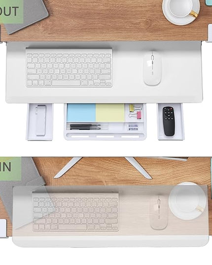 ETHU Keyboard Tray Under Desk, Pull Out Keyboard & Mouse Tray with C-clamp, Ergonomic Desk Keyboard Tray Slide Out, Pull Out Platform Drawer for Home and Office(White)
