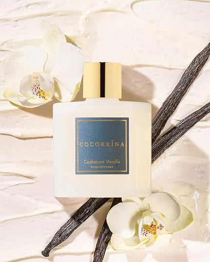 Cocorrína Premium Reed Diffuser Set with Preserved Baby's Breath, Cashmere Vanilla | 6.7 fl oz Reed Diffuser for Bedroom Bathroom Home Décor