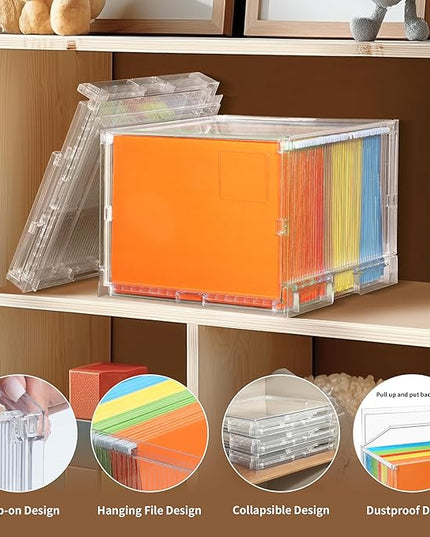 File Organizer Box with Lid,Hanging Filing Folder Organizer for Document Storage with Plastic Slide,Letter-size File Holder Filing Box for Office/Home/Decor/（2Pack）