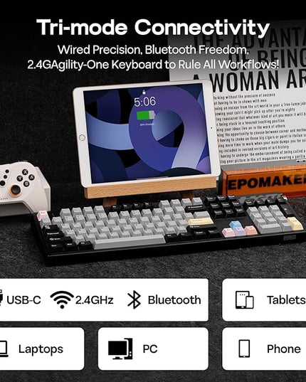 EPOMAKER TH108 PRO Full Size Mechanical Keyboard with Screen & Knob, Wireless Gaming Keyboard with 10000mAh, Creamy Gasket, Hot Swap, Custom Driver, RGB Backlight (Black, Sea Salt Silent)