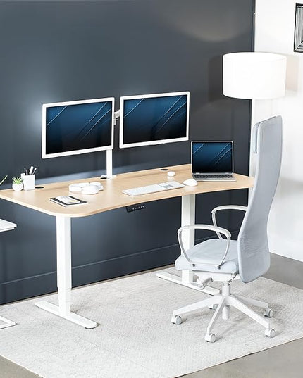 VIVO Electric 63 x 32 in Dual Motor Standing Desk, Memory Height Adjustment, 2B Series, Light Wood Top White Frame, DESK-KIT-2W1C