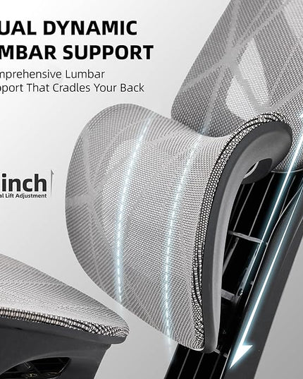 Office Chair with 3D Adjustable Lumbar Support,Ergonomic Computer Chair,Adjustable Headrest and Armrests, 400lbs Capacity,Tilt-Swivel,Premium Mesh Desk Chair for Office,Home & Gaming (Grey)