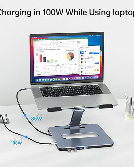 BENFEI Laptop Stand with USB C 6in1 Docking Station, HDMI 4K@60Hz, 4*USB3.0, 100W PD Compatible with MacBook Pro/Air, iPad Pro, XPS, Thinkpad