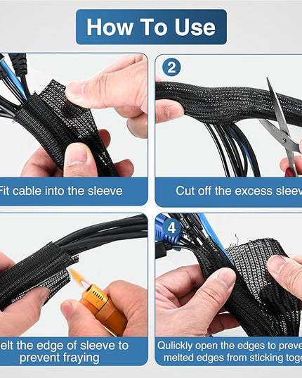 Nilight Cable Sleeve, 10ft-1inch Cord Management Sleeves, Braided Sleeving, Split Self Wrapping Wire Loom for Computer Electrical Automotive Harness Protector Organizer, Black