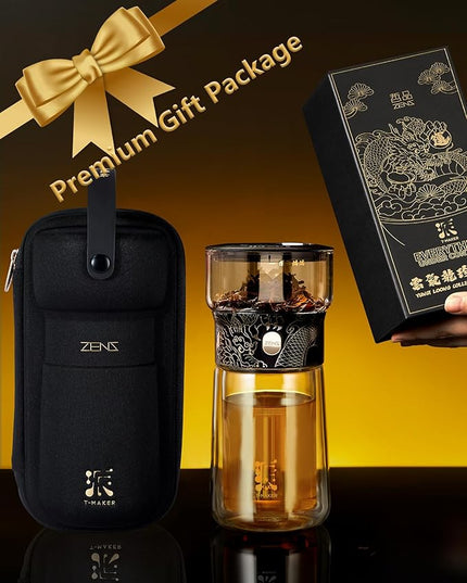 ZENS Cool Glass Teapot with Infuser, Smart One Touch Tea Maker for Loose Tea Diffusers with Insulated Mug and Portable Tea Kits, Enchanted Teapot Alternatives for Tea Lover Gifts