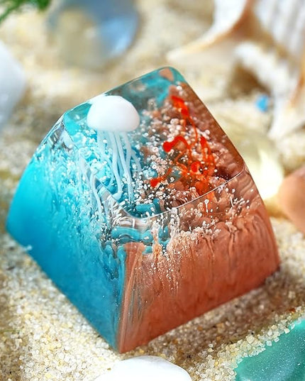 Jellyfish Artisan Keycap Brown Yellow Ocean R1 SA Profile Custom Sea Creature Keycaps 1U ESC Handmade Gaming Sea Resin Key Cap Cherry MX Switch Compatible Mechanical Keyboard Jellyfish Lover Gift