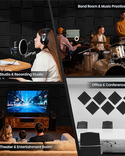 Focusound 36 Pack Curved Acoustic Foam Panels 3" x 12" x 12" Sound Proof Foam Panels Soundproofing Noise Cancelling Wedge Panels for Home Office Recoding Studio with 240 PCS Double-Side Adhesive