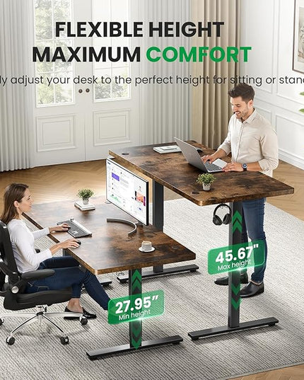 1 Inch Thick Tabletop Electric Standing Desk Adjustable - 60x28 Inch Sit Stand Desk, Double Beam Frame, 3 Memory Height Adjustment, Cable Management for Home Office