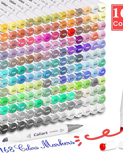 Caliart Markers, 168 Colors Dual Tip Art Markers Sketch Pens Permanent Alcohol Based, with Case for Adults Artists Drawing Illustration Sketching Coloring