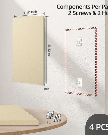 Art3dwallpanels 4 PCS Acoustic Panels, 24''x12'' Fabric Soundproof Wall Panels, Easy-Hook Mounting Sound Absorbing Panels for Studios, Office, Home Theater, Linen