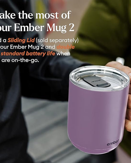 Ember Temperature Control 14oz Smart Mug 2, App-Controlled and Rechargeable Heated Coffee Cup Warmer with Intelligent LED Display, Lavender.