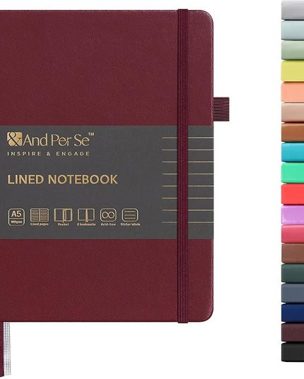 &And Per Se Lined Journal Notebook, 160 Pages, A5 5.7 x 8 inches College Ruled Thick Paper Notebook Journals for Writing, Hardcover Notebooks for Women Men Office School (1 Pack, Dark Red)
