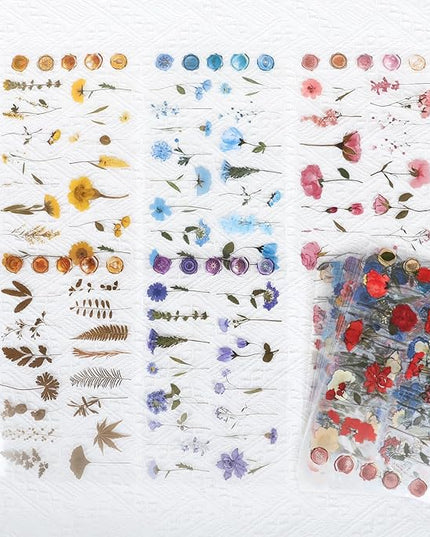 NESSCCI Pressed Flower Themed Stickers (Assorted 480 Pieces,24 Sheets) Scrapbook Supplies,Stickers for Journaling, Dried Floral Resin,Scrapbook Sticker,Junk Journal Sticker