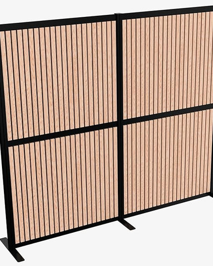VIVO Modular Wall System, 2 PET Panels, Modern Professional Office Cubicle Dividers, Freestanding Privacy-Screen, 66 inches High, Wood Slat, Black Frame, PP-MWS63BWD