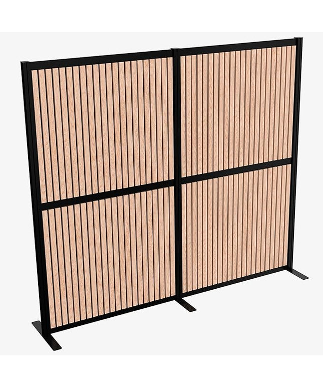 VIVO Modular Wall System, 2 PET Panels, Modern Professional Office Cubicle Dividers, Freestanding Privacy-Screen, 66 inches High, Wood Slat, Black Frame, PP-MWS63BWD