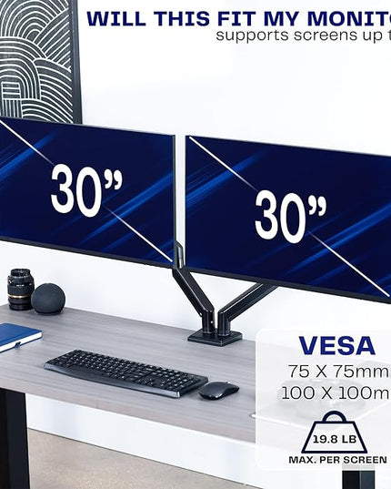 VIVO Aluminum Articulating Dual Monitor Arm for 13 to 30 inch Screens, Desk Mount Tension Spring Monitor Stand for 2 Screens, Black, STAND-V102O