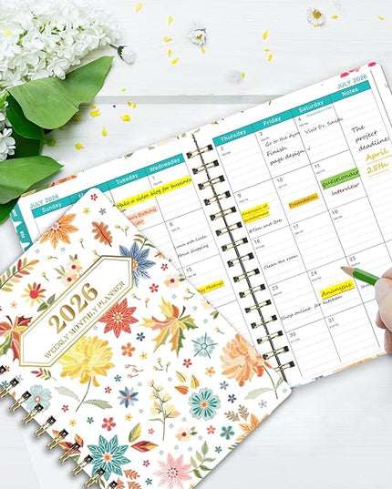 Ymumuda 2026 Planner, Daily Weekly and Monthly Planner，Jan 2026 - Dec 2026, 8.4" x 6.3", 2026 Calendar Planner Book with Tabs, Spiral Notebook with Inner Pocket for Office Home School Supplies