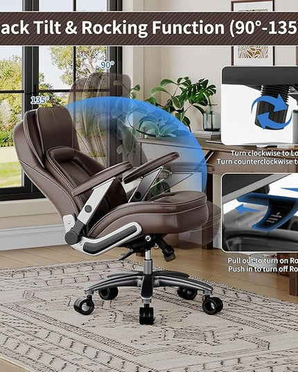 Big and Tall Office Chair, 600lbs Heavy Duty Desk Chair with 5D Arms, Adjustable Lumbar Support & Height, Tilt Function, PU Leather High Back Ergonomic Executive Computer Chair with 3'' Silent Casters