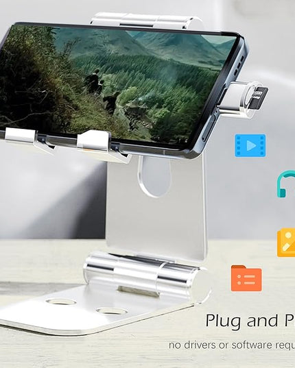 USB C Micro SD Card Reader for Android Phone, Camera, Laptop with Keychain, Mini Metal Type-C Card Reader (Shiny Silver)