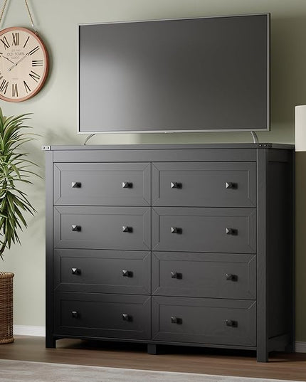 BORNOON Tall 8-Drawer Dresser, Modern Wooden Storage Chest of Drawers, Dresser TV Stand, Wood Drawer Organizer with Metal Handles for Bedroom, Living Room, Hallway