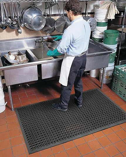 NoTrax 3' x 10' Anti-Fatigue Lightweight Restaurant Rubber Floor Mat with Drainage Holes, Beveled Edges, Non-Slip Mats, Black, T30 Competitor, T30S0310BL