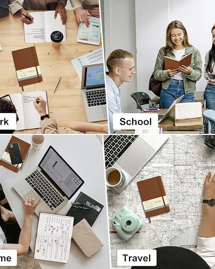 Comix 6 Pack Lined Journal Notebooks for Work, 240 Pages, 5.5"x8.3", Brown, Hardcover, A5 Medium College Ruled, Journaling Notebooks for Notes-taking, Fits for Office School Home