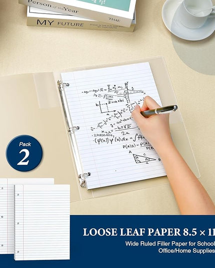 Wide Ruled Loose Leaf Paper, Notebook Paper, 8.5 x 11 Wide Ruled Paper, 3 Hole Punch Binder Paper, 200 Sheets Lined Paper for 3 Ring Binders, Writing Paper with Lines (2 Pack)