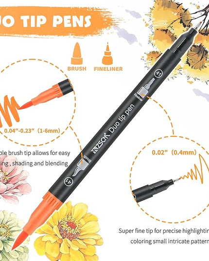 200 Colors Markers for Adult Coloring Books No Bleeding - Duo Tip Art Pens, Fine & Brush Coloring Marker for Adult Calligraphy, Illustration, Cards Drawing, Note taking Lettering, Journaling