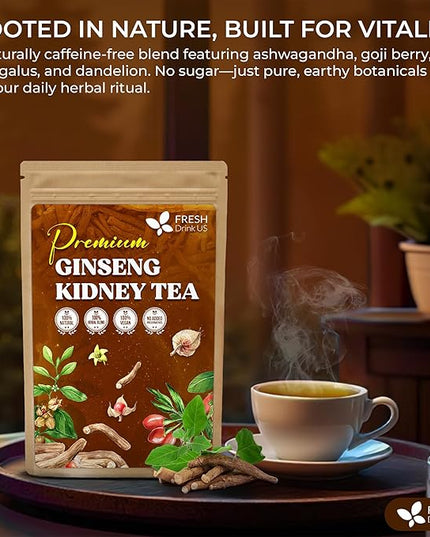 FreshDrinkUS, Ginseng 6 Treasures Kidney Tea, 30 Packs Of Super Kidney Cleanse Detox Tea For Men & Women, 100% Natural Roots & Berries | Caffeine-Free | Adaptogenic Blend for Energy, Wellness & Vitality Support