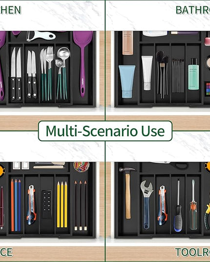 Utoplike Bamboo Silverware Drawer Organizer, Expandable Kitchen Utensils Drawer Organiser, Cutlery Tray Dividers, Flatware Caddy Drawer Insert, Office Supplies, Black 5-7 Slot
