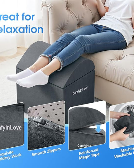 Foot Rest for Under Desk at Work - Non-Slip Foot Stool with 3 Adjustable Heights, Ergonomic Under Desk Footrest with Washable Cover for Desk, Home, Office, Car (Dark Grey)