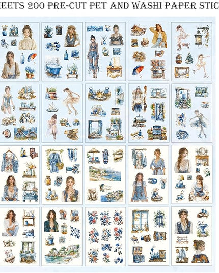 Auguro Scrapbooking Stickers 20 Sheets Pre-Cut 200 washi Stickers PET People Sticker Books for journaling Scrapbook Supplies Transparent Journal Sticker