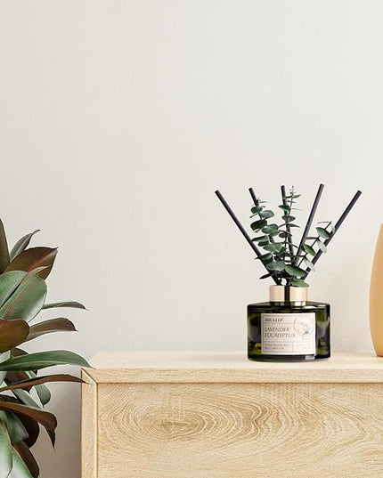 Airkeep Reed Diffuser Set with 6.76 fl oz Lavender Eucalyptus Scent Essential Oils and 3 Leaves & 8 Diffuser Sticks,Bathroom Shelf Decor & Air Freshener, House Bedroom Office Decor & Gifts