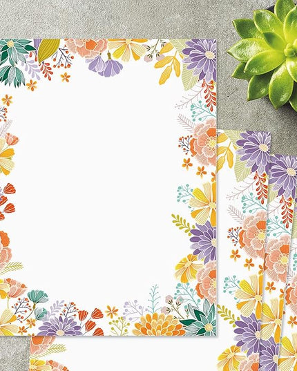 Current Wildflower Floral Letter Paper - Spring Stationery Papers With Decorative Wildflower Border, Printable Holiday, Wedding & Bridal Shower, & Invitation Sheets, Set of 25, 8 1/2" x 11"