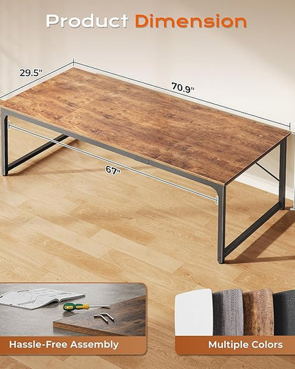 PRAISUN 70.8 X 29.5 Inch Computer Desk with Deeper Desktop, Gaming Office Writing Work Desk for Home Office, Study, Bedroom, Work from Home, Metal Frame, Rustic Brown